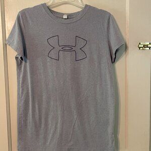 Under Armour: Heat Gear Grey T-shirt with Purple logo